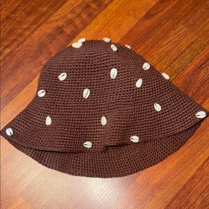 Free People Chocolate Brown Hat with Shell Accents